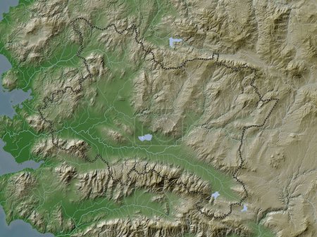 Foto de Manisa, provincia de Turkiye. Mapa de elevación coloreado en estilo wiki con lagos y ríos - Imagen libre de derechos