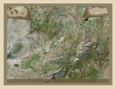 Téléchargez les photos : Nigde, province of Turkiye. High resolution satellite map. Locations of major cities of the region. Corner auxiliary location maps - en image libre de droit