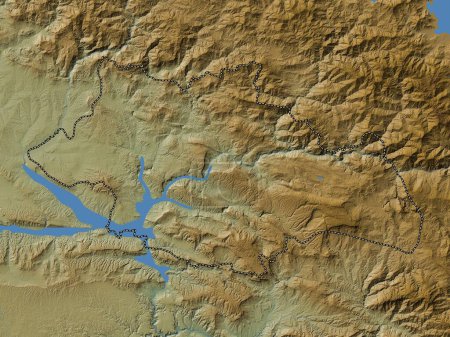 Téléchargez les photos : Siirt, province de Turkiye. Carte d'altitude colorée avec lacs et rivières - en image libre de droit