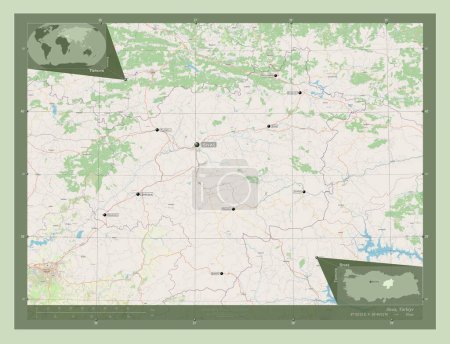Foto de Sivas, province of Turkiye. Open Street Map. Locations and names of major cities of the region. Corner auxiliary location maps - Imagen libre de derechos