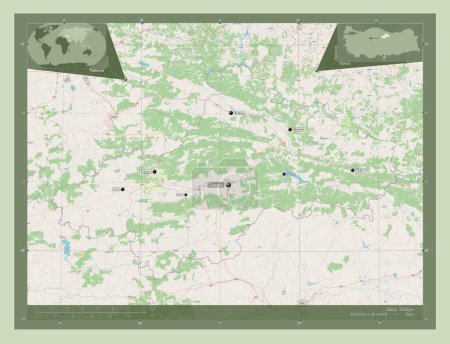 Foto de Tokat, province of Turkiye. Open Street Map. Locations and names of major cities of the region. Corner auxiliary location maps - Imagen libre de derechos