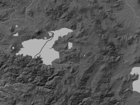 Téléchargez les photos : Van, province de Turkiye. Carte d'altitude en niveaux de gris avec lacs et rivières - en image libre de droit