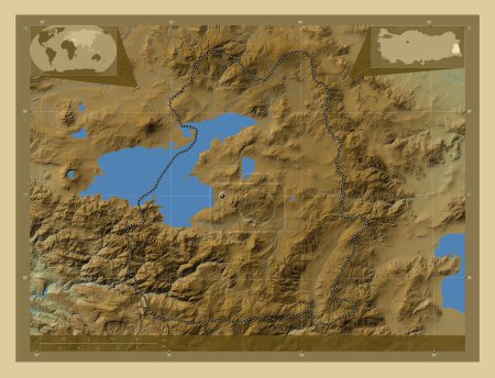 Téléchargez les photos : Van, province of Turkiye. Colored elevation map with lakes and rivers. Corner auxiliary location maps - en image libre de droit