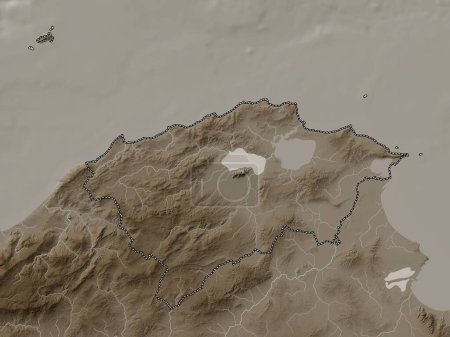 Téléchargez les photos : Bizerte, governorate of Tunisia. Elevation map colored in sepia tones with lakes and rivers - en image libre de droit