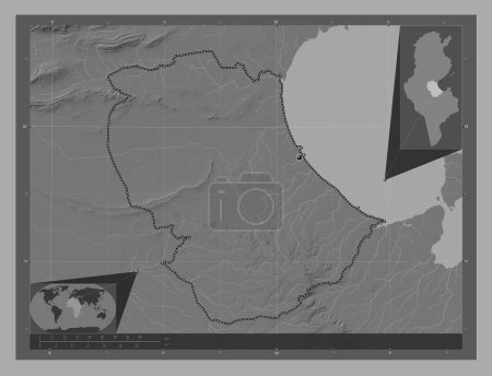 Téléchargez les photos : Gabes, governorate of Tunisia. Bilevel elevation map with lakes and rivers. Corner auxiliary location maps - en image libre de droit