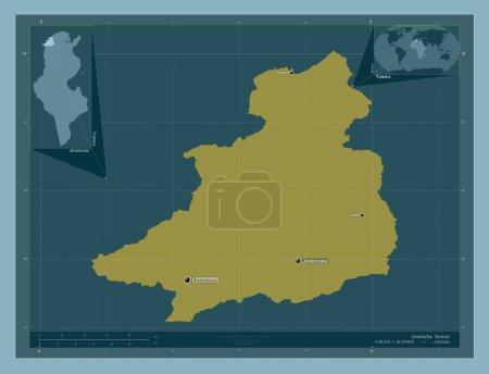 Téléchargez les photos : Jendouba, governorate of Tunisia. Solid color shape. Locations and names of major cities of the region. Corner auxiliary location maps - en image libre de droit