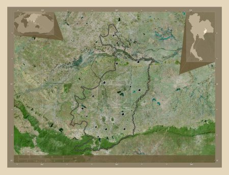 Téléchargez les photos : Buri Ram, province of Thailand. High resolution satellite map. Locations of major cities of the region. Corner auxiliary location maps - en image libre de droit