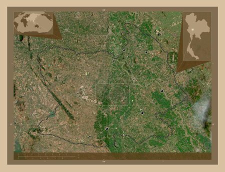 Foto de Chai Nat, provincia de Tailandia. Mapa satelital de baja resolución. Ubicaciones de las principales ciudades de la región. Mapas de ubicación auxiliares de esquina - Imagen libre de derechos
