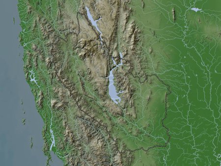 Téléchargez les photos : Kanchanaburi, province de Thaïlande. Carte d'altitude colorée dans le style wiki avec des lacs et des rivières - en image libre de droit