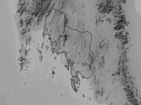 Photo for Krabi, province of Thailand. Grayscale elevation map with lakes and rivers - Royalty Free Image