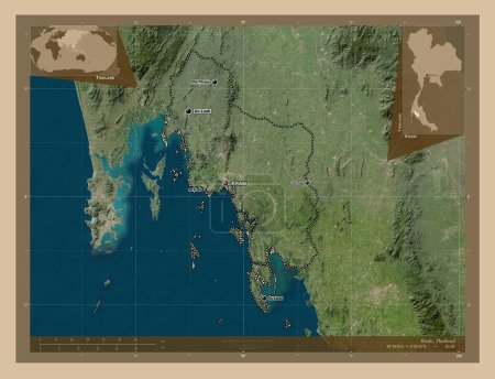 Photo for Krabi, province of Thailand. Low resolution satellite map. Locations and names of major cities of the region. Corner auxiliary location maps - Royalty Free Image