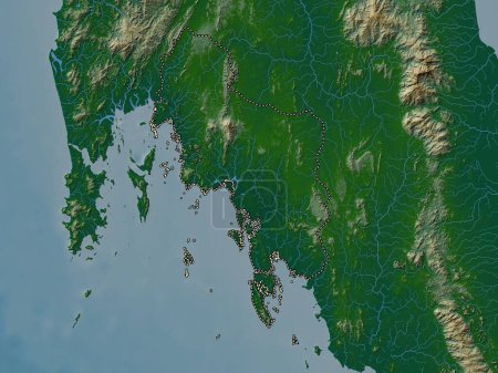 Photo for Krabi, province of Thailand. Colored elevation map with lakes and rivers - Royalty Free Image