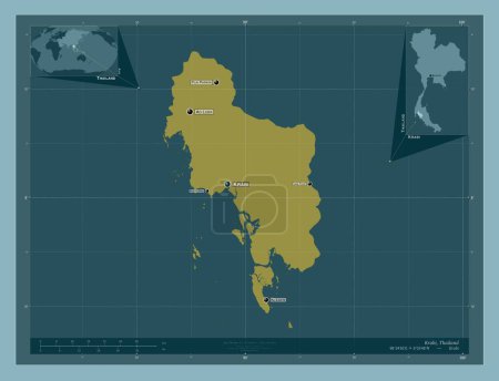 Téléchargez les photos : Krabi, province of Thailand. Solid color shape. Locations and names of major cities of the region. Corner auxiliary location maps - en image libre de droit
