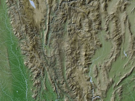 Foto de Mae Hong Son, province of Thailand. Elevation map colored in wiki style with lakes and rivers - Imagen libre de derechos