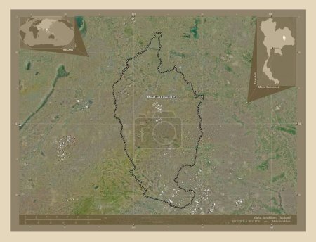 Photo for Maha Sarakham, province of Thailand. High resolution satellite map. Locations and names of major cities of the region. Corner auxiliary location maps - Royalty Free Image