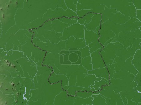 Foto de Nakhon Pathom, provincia de Tailandia. Mapa de elevación coloreado en estilo wiki con lagos y ríos - Imagen libre de derechos