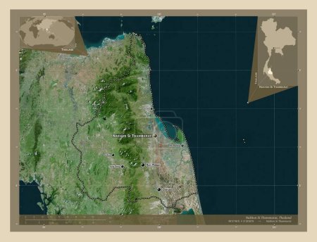 Photo for Nakhon Si Thammarat, province of Thailand. High resolution satellite map. Locations and names of major cities of the region. Corner auxiliary location maps - Royalty Free Image