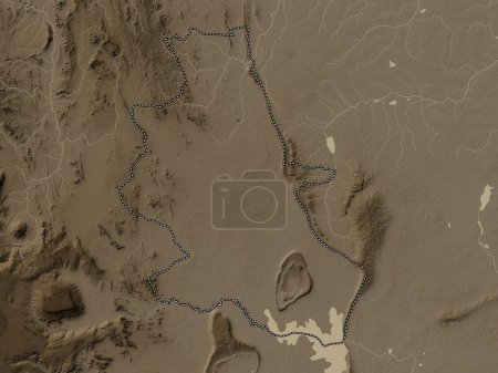 Photo for Nong Bua Lam Phu, province of Thailand. Elevation map colored in sepia tones with lakes and rivers - Royalty Free Image