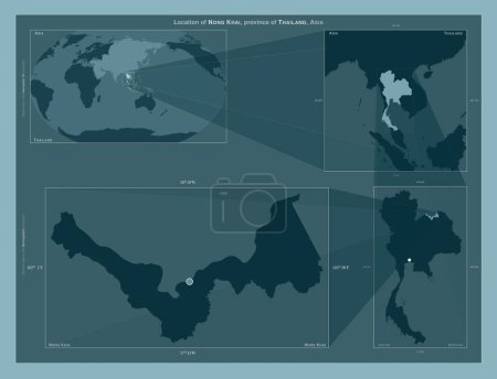 Foto de Nong Khai, province of Thailand. Diagram showing the location of the region on larger-scale maps. Composition of vector frames and PNG shapes on a solid background - Imagen libre de derechos