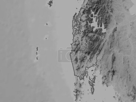 Foto de Phang Nga, province of Thailand. Grayscale elevation map with lakes and rivers - Imagen libre de derechos