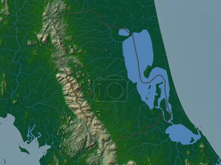 Téléchargez les photos : Phatthalung, province of Thailand. Colored elevation map with lakes and rivers - en image libre de droit