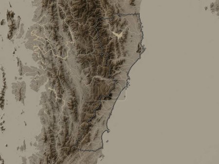 Photo for Prachuap Khiri Khan, province of Thailand. Elevation map colored in sepia tones with lakes and rivers - Royalty Free Image