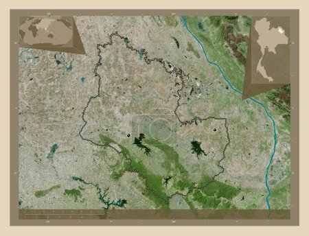 Photo for Sakon Nakhon, province of Thailand. High resolution satellite map. Locations of major cities of the region. Corner auxiliary location maps - Royalty Free Image