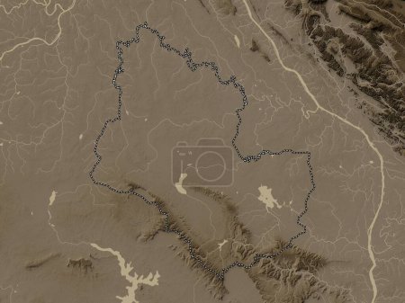 Photo for Sakon Nakhon, province of Thailand. Elevation map colored in sepia tones with lakes and rivers - Royalty Free Image