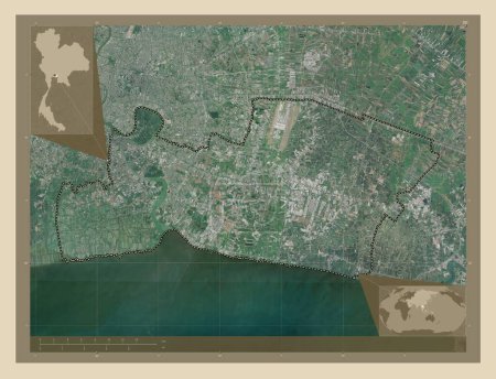 Photo for Samut Prakan, province of Thailand. High resolution satellite map. Corner auxiliary location maps - Royalty Free Image