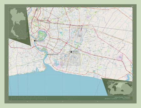 Téléchargez les photos : Samut Prakan, province of Thailand. Open Street Map. Locations and names of major cities of the region. Corner auxiliary location maps - en image libre de droit