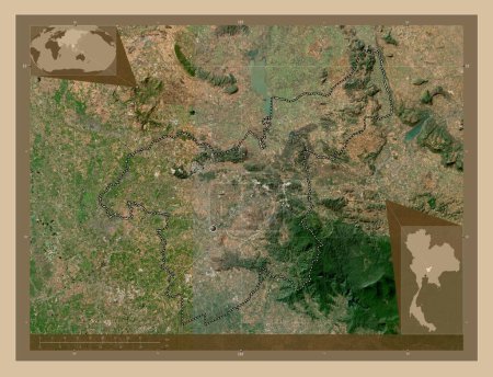 Téléchargez les photos : Saraburi, province of Thailand. Low resolution satellite map. Corner auxiliary location maps - en image libre de droit
