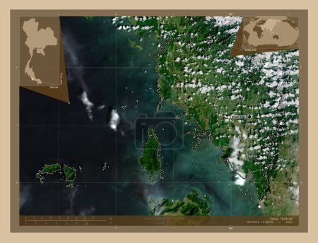 Photo for Satun, province of Thailand. Low resolution satellite map. Locations and names of major cities of the region. Corner auxiliary location maps - Royalty Free Image
