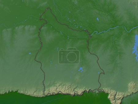Téléchargez les photos : Si Sa Ket, province de Thaïlande. Carte d'altitude colorée avec lacs et rivières - en image libre de droit