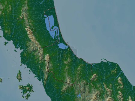 Téléchargez les photos : Songkhla, province de Thaïlande. Carte d'altitude colorée avec lacs et rivières - en image libre de droit