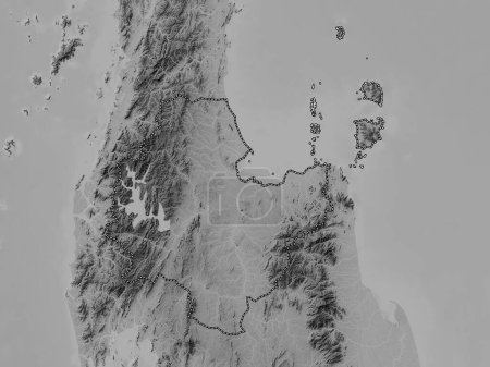 Foto de Surat Thani, provincia de Tailandia. Mapa de elevación a escala de grises con lagos y ríos - Imagen libre de derechos