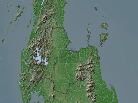 Foto de Surat Thani, provincia de Tailandia. Mapa de elevación coloreado en estilo wiki con lagos y ríos - Imagen libre de derechos