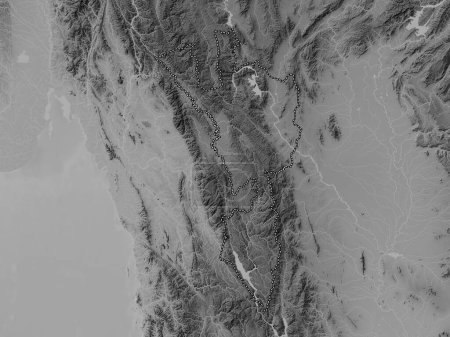 Photo for Tak, province of Thailand. Grayscale elevation map with lakes and rivers - Royalty Free Image