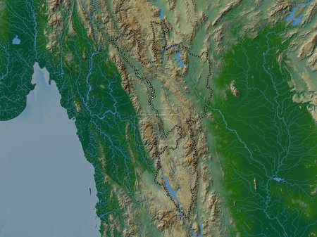 Photo for Tak, province of Thailand. Colored elevation map with lakes and rivers - Royalty Free Image