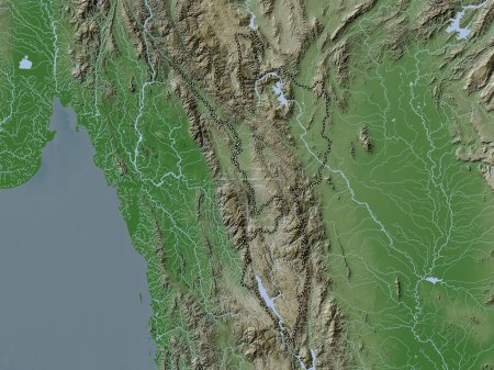 Photo for Tak, province of Thailand. Elevation map colored in wiki style with lakes and rivers - Royalty Free Image