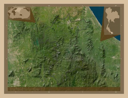 Foto de Yala, province of Thailand. Low resolution satellite map. Locations of major cities of the region. Corner auxiliary location maps - Imagen libre de derechos