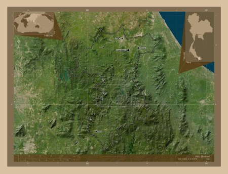 Photo for Yala, province of Thailand. Low resolution satellite map. Locations and names of major cities of the region. Corner auxiliary location maps - Royalty Free Image