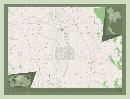Téléchargez les photos : Phichit, province of Thailand. Open Street Map. Locations of major cities of the region. Corner auxiliary location maps - en image libre de droit