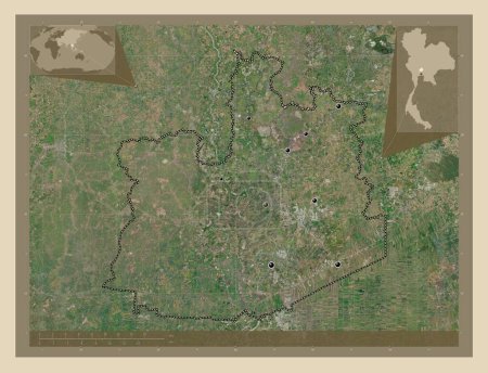 Foto de Phra Nakhon Si Ayutthaya, province of Thailand. High resolution satellite map. Locations of major cities of the region. Corner auxiliary location maps - Imagen libre de derechos