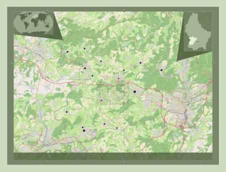 Foto de Cantón Capellen, cantón de Luxemburgo. Open Street Map. Ubicaciones de las principales ciudades de la región. Mapas de ubicación auxiliares de esquina - Imagen libre de derechos