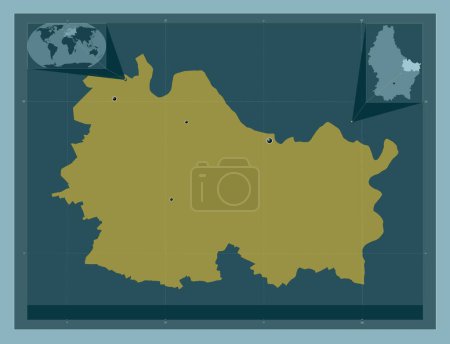 Foto de Cantón Echternach, cantón de Luxemburgo. Forma de color sólido. Ubicaciones de las principales ciudades de la región. Mapas de ubicación auxiliares de esquina - Imagen libre de derechos