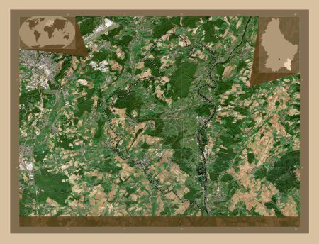 Téléchargez les photos : Canton de Remich, canton de Luxembourg. Carte satellite basse résolution. Corner cartes de localisation auxiliaires - en image libre de droit