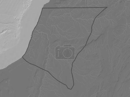 Téléchargez les photos : Laayoune-Sakia El Hamra, province du Sahara Occidental. Carte d'altitude de Bilevel avec lacs et rivières - en image libre de droit