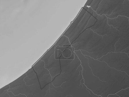 Photo for Gaza Strip, region of Palestine. Grayscale elevation map with lakes and rivers - Royalty Free Image