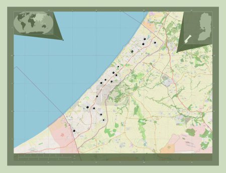 Photo for Gaza Strip, region of Palestine. Open Street Map. Locations of major cities of the region. Corner auxiliary location maps - Royalty Free Image