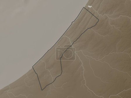 Photo for Gaza Strip, region of Palestine. Elevation map colored in sepia tones with lakes and rivers - Royalty Free Image